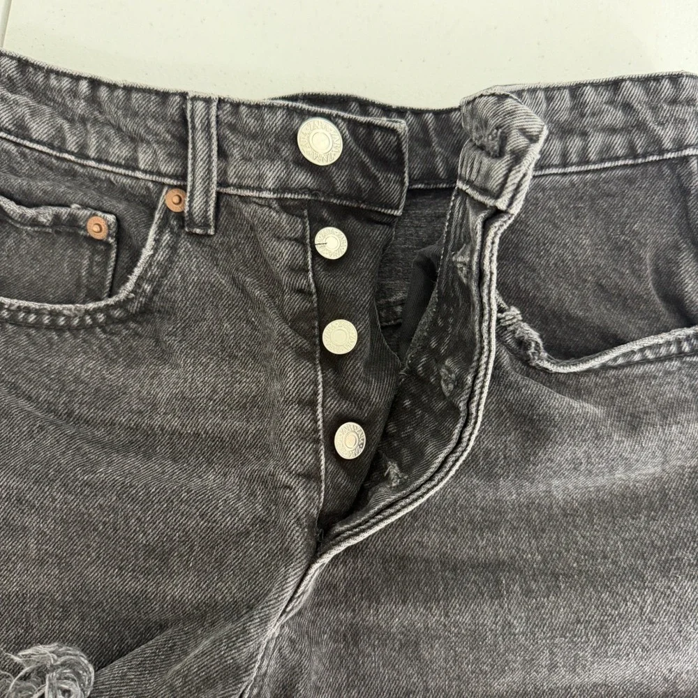 Zara Womens High Waisted Distressed Denim‎ Shorts Black Button Fly Size 2